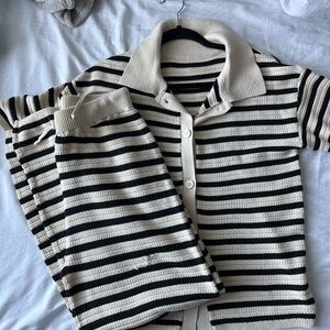 Striped Black and Cream Knit Set